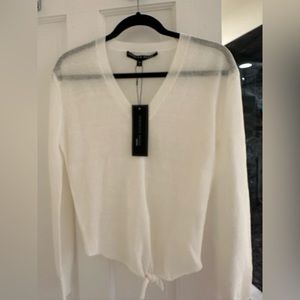 Veronica Beard Arthur Long Sleeve  Tie front sweater, sheer, ivory XS